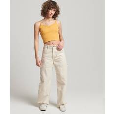 Superdry Damen Hosen Superdry Damen Vintage Carpenter Hose aus Bio-Baumwolle mit Weitem Beinschnitt Creme Größe: Creme