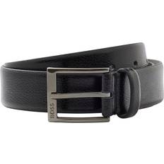 HUGO BOSS Men Belts HUGO BOSS Business Logo-emed Buckle Leather Belt - Black