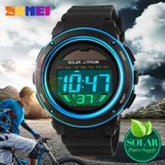 Klokker Skmei NEW Brand Men Outdoor Solar energy Military Sports Digital Electronic Wristwatch Blue/Gold