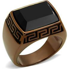 Brown - Men Rings Mens Coffee Brown Ring Anillo Cafe Para Hombres Stainless Steel with Synthetic Onyx in Jet