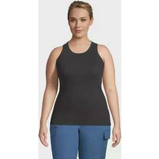 Lands' End XXL Tank Tops Lands' End Plus Ribbed Crewneck Tank, Women's, 1XL, Black