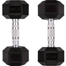 Gym Master Pair of 12.5KG 25KG Total Hex Dumbbells Rubber Encased 1-30kg Iron Weight Lift Set Pair