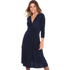 Krisp 3/4 Sleeve Knot Front Midi Dress Navy