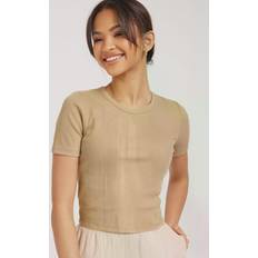 JJXX Kläder JJXX – Florie – Beige, ribbad, kort, liten t-shirt-Naturlig