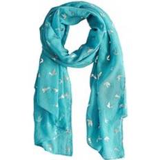 Turquoise - Unisex Scarfs Intrigue Turquoise Blue Silver Swallow Metallic Scarf