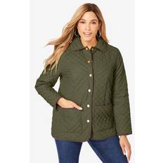 Jessica London Coats Jessica London Plus Women's Snap-Front Quilted Coat in Dark Olive Green Size W