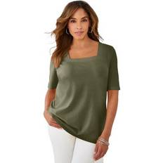 Jessica London T-shirts Jessica London Plus Women's Square Neck Tee in Dark Olive Green Size 14/16 Short Sleeve T-Shirt