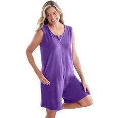 Woman Within Women Jumpsuits & Overalls Woman Within Plus Zip-Front Terry Romper in Plum Burst Size 3X