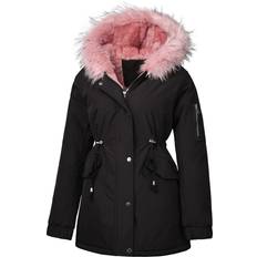 Jackets Elezay Women Fleece Parka Winter Puffer Parka Hooded Long Winter Coats Warm Puffer Jackets with Drawstring BlackPink