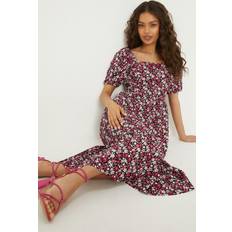 Dorothy Perkins Womens Petite Pink Ditsy Square Neck Tiered Midi Dress