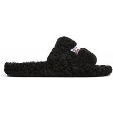 Fur Slides Balenciaga Furry Slide Sandals - Political Logo