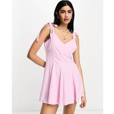 Dame - One Size Kjoler ASOS DESIGN linen tie cross strap swing mini sundress with godets in pink4