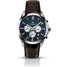 Accurist Watches Accurist Japanese Sports Chronograph Watch, 50m Water Resistant, Genuine Leather Strap,2 Year Guarantee, Silver Case/Blue Dial/Brown Leather Strap, 7116.01