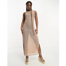 Brown - Long Dress Dresses SNDYS crochet side split maxi dress in beige-NeutralM