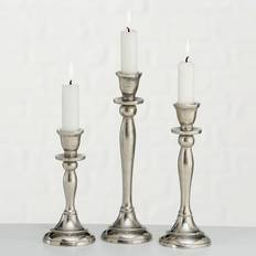 Interieur Details Boltze Home Metalen Design Kaarsenhouder Set van 3x Stuks Zilver 14 18 en 21 cm