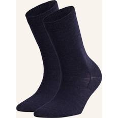 Falke Softmerino 2-pack strumpor ull bomull svart blå många fler färger förstärkta damstrumpor utan mönster andas varma enfärgade för kalla dagar multipack par, Blå Dark Navy 6379 41-42