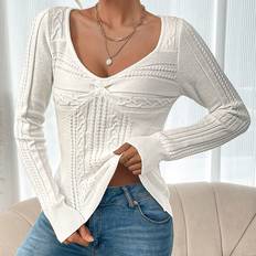 Shein Women'S Slim Fit Knitted Sweater With Twisted Cable Detail Long Sleeves