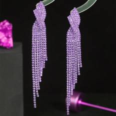 Purple - Women Earrings Shein Nightclub Party Long Tassel Crystal Earring For Women Pair