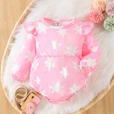 M Bodysuits Shein Baby Girls' Pink Star Pattern Printed Bodysuit For Everyday Casual Wear In Autumn And Winter