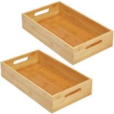 mDesign Wide Bamboo Kitchen Organizer Bin Box