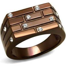 Brown - Men Rings Mens Coffee Brown Ring Anillo Cafe Para Hombres Stainless Steel with Top Grade Crystal in Clear