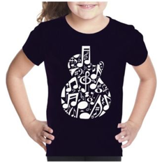 Tops LA Pop Art Music Notes Guitar Girl's Child Word T-Shirt Black Black