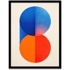 Blue Framed Art Wee Blue Coo Tangerine Minimalist Moonrise Sunset Circles Painting Print Framed Art