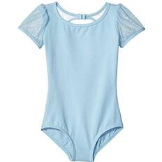 Big Girl's Puff Sleeve Keyhole Back Leotard Pants - Light Blue