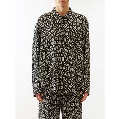 Balenciaga Men Shirts Balenciaga Logo-print Poplin Shirt Mens Black Grey