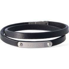 Saint Laurent Leather Silver-Tone Wrap Bracelet - Black