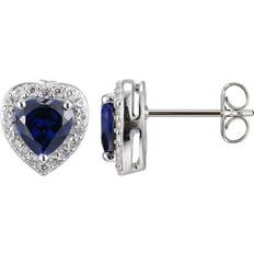 Blue - Men Earrings Sterling Silver Created Blue Sapphire and Created White Sapphire Halo Heart Stud Earrings