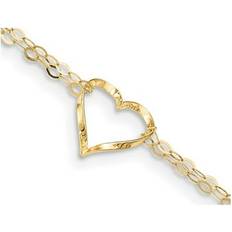 Gold Anklets 14K Yellow Gold Adjustable Double Strand Heart Anklet 9 Inches