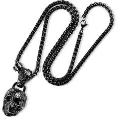 Chokers - Men Necklaces Coastal Jewelry Men Antiqued and Polished Black Plated Stainless Steel Extra Skull Necklace