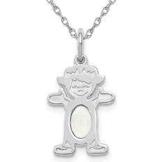 Children Charms & Pendants 1/4 carat ctw Natural Opal Child Girl Charm Pendant Necklace in 14K White Gold with Chain