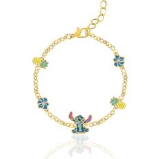 Bracelets Disney Womens Stitch Bracelet with Station Pendants 6.5" 1" Gold Plated Stitch Jewelry Officially Licensed