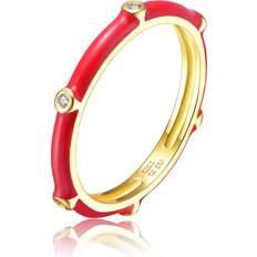 Children Rings Rachel Glauber Rg 14k Gold Plated with Diamond Cubic Zirconia Pink Enamel Bamboo Kids/Young Adult Stacking Ring