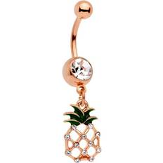 14k Piercings Body Candy 14G Rose Gold Tone PVD Steel Navel Ring Piercing Clear Accent Pineapple Belly Button Ring 7/16”