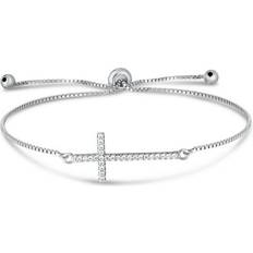 Macy's Bracelets Macy's Silver Plated Cubic Zirconia Cross Adjustable Bracelet