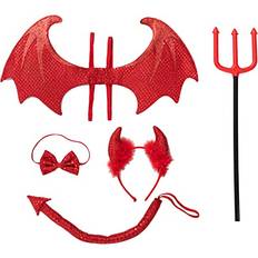 Spooktacular Creations Spooktacular Creations Pieces Halloween Devil Costume Set with Red Devil Wings, Devil Pitchfork, Bow Tie, Sequin Devil Horn Headband, and Devil Tail Demon Costume Accessories for Cosplay Party