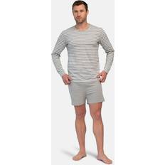 Men - Organic Sleepwear greenjama Herren Langarm-Shirt Ringel Pyjamaoberteil, Grey