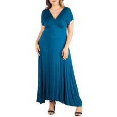 Long Dresses - Turquoise 24seven Comfort Apparel Plus Womens V Neck Solid Maxi Dress