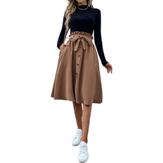 Loose Skirts Shein Privé Paperbag Waist Belted Skirt