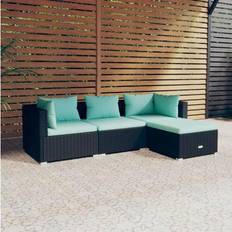 Gartenmöbel vidaXL 4-tlg Garten-Lounge-Set mit Kissen Poly Rattan Schwarz Lounge-Set