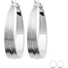 Matte Earrings Les Tresors De Lily [R3622] Silver 'Cléopatra' hoop earrings rhodium 25mm-6mm Grey