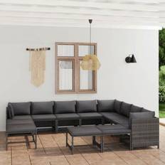 Rotin Mobilier de Jardin et d'Extérieur vidaXL Jardin 12 pcs Avec Coussins Résine Tressée Gris Gris Ensemble de Salon d'Extérieur