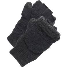 One Size Mittens Muk Luks Textured Flip Mittens Black Black OSFM