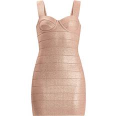 Herve Leger Disco Knit Bustier Dress in Metallic Neutral. L