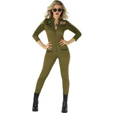 Military Costumes Morph Womens Pilot Costume Ladies Green Aviator Military Flight Suit Top Gun Halloween Green