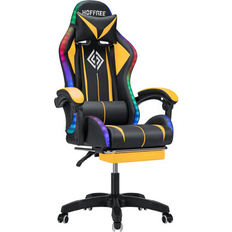 Gaming Chairs Hoffree Hoffree RGB PC & Racing Game Chair w/ Massage & Bluetooth Faux Leather in Black/Yellow, Size 51.57 H x 16.93 W x 17.72 D in Wayfair Black/Yellow