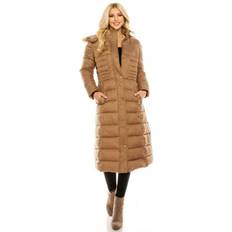 Unisex - XL Coats Dailyhaute Women's Full Length Quilted Puffer Coat with Fur-Lined Hood BROWN